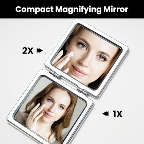 UTRSIFB Magnifying Travel Mirror, Dual-Sided Portable Square Mirror, Perfect for Makeup Skincare Routine,(Blue Peacock and White Flowers)