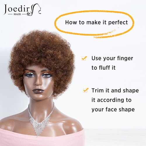 Joedir P4/30 Short Brown Afro Curly Human Hair Wig 8 Inch 130% Density Glueless