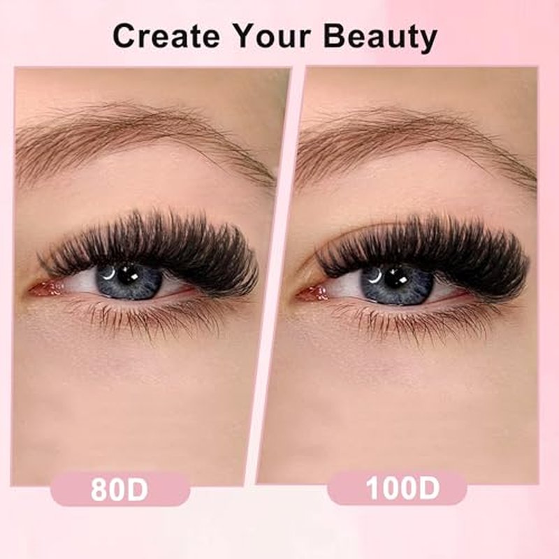 Fluffy Lash Clusters 80D+100D, DIY Eyelash Extension Kit with Glue and Tweezer, 9-16mm D Curl Wispy Flat Lash Clusters, 280pcs Individual Lashes