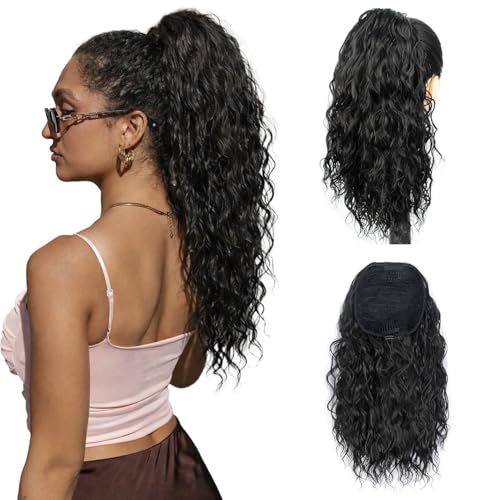 14-Inch Synthetic Ponytail Extension #1B Natural Black with Drawstring & Clips - Trendy Hair Accessory