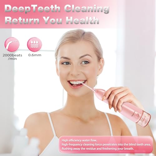 Pink Cordless Water Flosser with 3 Modes, 1400-2000 Pulses, 300ml Tank