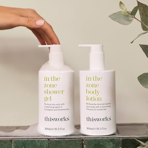 THISWORKS In The Zone Set ? Shower Gel 300ml & Body Lotion 300ml ? Balancing Bodycare with Coconut Oil, Glycerin, Eucalyptus & Frankincense to Cleanse, Nourish & Refocus the Mind