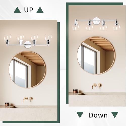 4 Lights Bathroom Vanity Light Fixtures - Chrome Globe Wall Sconce, Industrial Farmhouse Style - Polished Chrome, Over Mirror