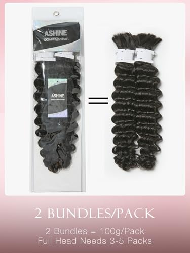 Deep Wave Human Hair for Braiding - 24 Inch Natural Black, 2 Bundles