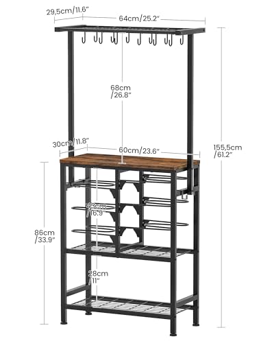 CHOEZON Rustic Brown & Black Multi-Tier Pot & Pan Organizer Rack with Hooks