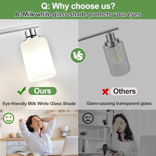 Chrome 4-Light Vanity Light with Milky White Shades - Modern Bathroom Fixture
