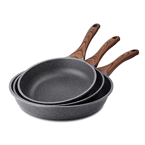 Nonstick Frying Pans Set - Gray Granite Coating, 3 Sizes 9.5, 11 & 12.5 Inch