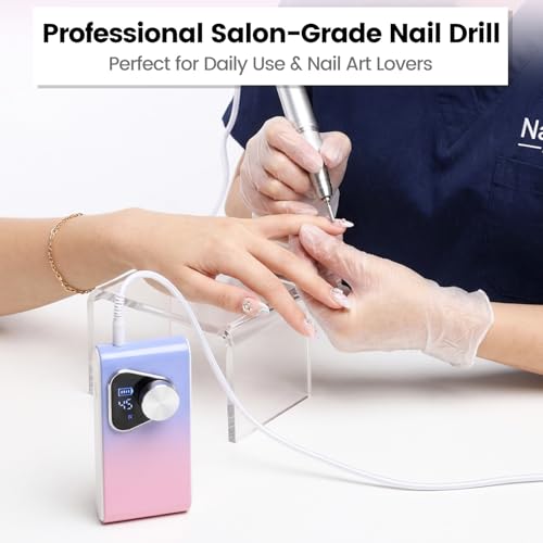YSC Electric Nail Drill 45000RPM Cordless Rechargeable Low Noise Pink+Purple