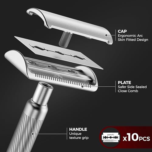 Noble Silver Double Edge Safety Razor with Stand - Men & Women Shaving Kit