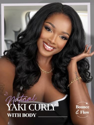 13x6 HD Lace Front Synthetic Wig with Natural Yaki Texture & Bouncy Curls
