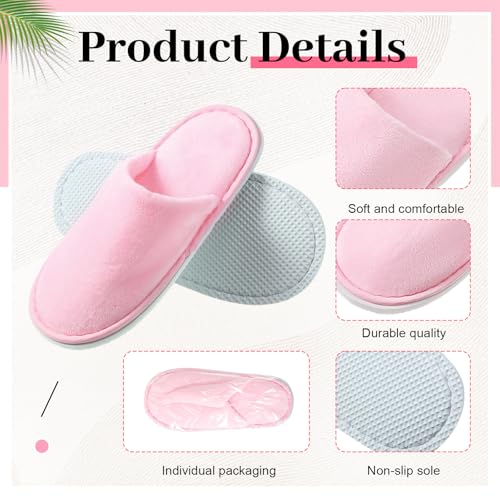Kids Disposable Non-Slip Pink Slippers Small 6 Pairs for Children Ages 4-8