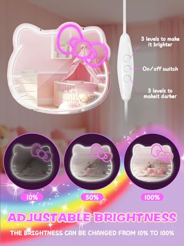 Neon LED Wall Mirror Vanity - Cat Motif, Dimmable Makeup & Bedroom Decor