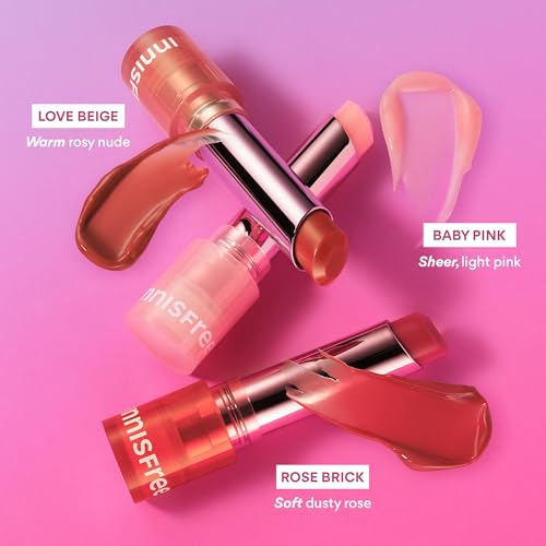 Innisfree Dewy Tint Lip Balm Set - New Love Beige, Baby Pink, Rose Brick, Hydrating Sheer Lipstick for Dry Lips