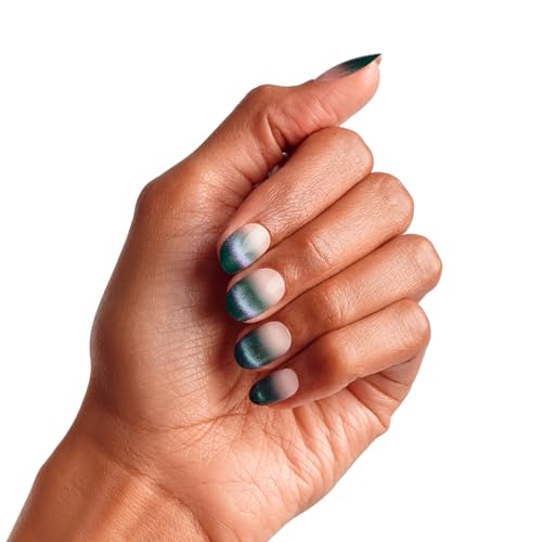 WICKED X KISS Press On Nails, ¡®Don't Hide Your Magic¡¯, Green, Short Oval, Waterproof, Chip Proof, Smudge Proof, 28 Fake Nails, Pink Gel Nail Glue (2g), Mini Nail File, & Manicure Stick