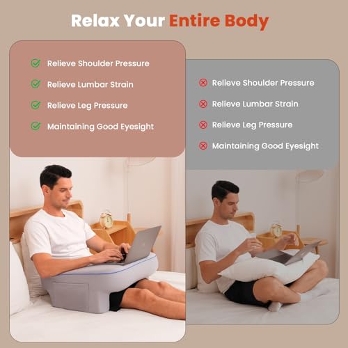 Keduwa Reading Pillow with Lap Desk and Side Pockets - L-Gray