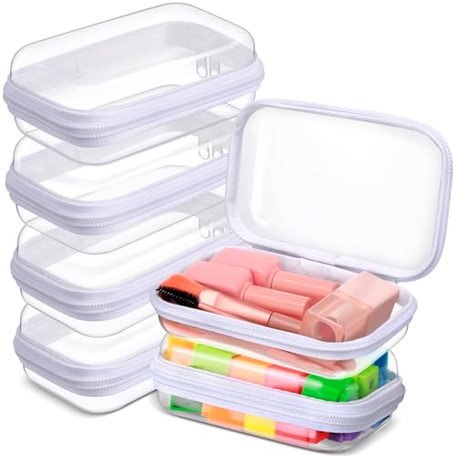 Sanwuta White 6-Pack Hard Zipper Cases - 5 x 3 x 2 Inch Storage Organizer