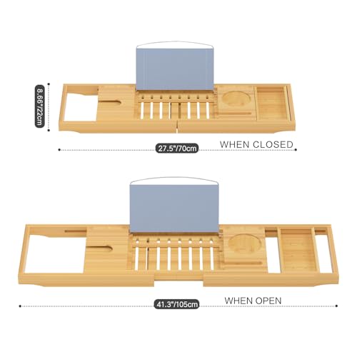 Luxury Bamboo Bathtub Caddy Tray with Book & Wine Holder - Waterproof Spa Accessory