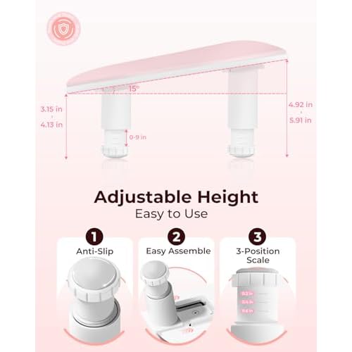 Arm Rest for Nails Tech with Phone Holder,Adjustable Nail Hand Rest for Acrylic Nails,PU Leather-Pink