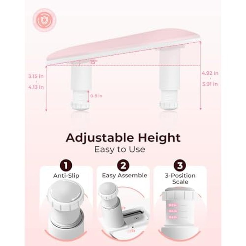 Arm Rest for Nails Tech with Phone Holder,Adjustable Nail Hand Rest for Acrylic Nails,PU Leather-Pink