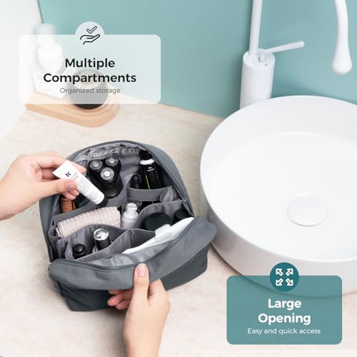 pack all Travel Toiletry Bag, Multi-Compartment Cosmetic Bag, Water-Resistant Makeup Bag for Toiletries, Accessories (Charcoal Gray)