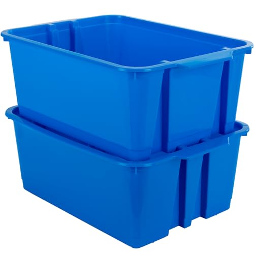 Really Good Stuff Classroom Stacking Storage Bins - 12 Pack, Blue, 14x10x5.75 Inches