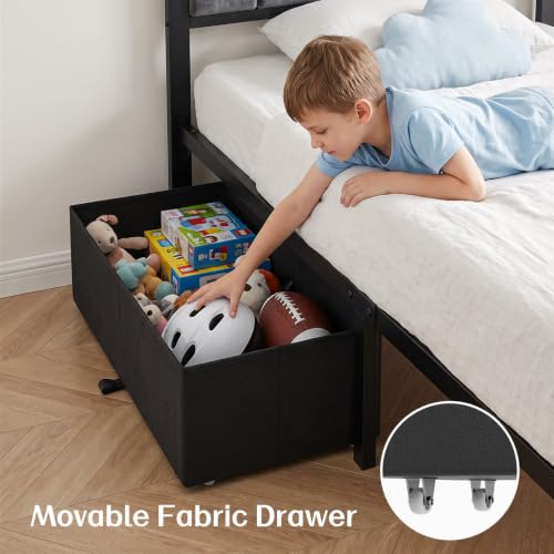 Dark Grey Twin Size Bed Frame with LED Lights, Charging Station & Storage Drawer