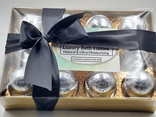 Men's Organic Bath Bomb Set - 12 Designer Fragrances for Relaxing Spa Experience