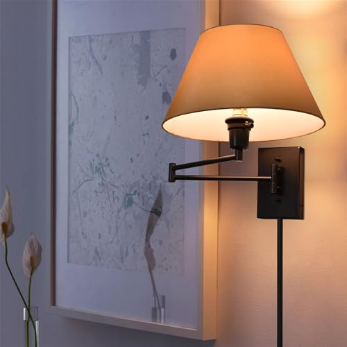 Kira Home Cambridge 15-Inch Modern Swing Arm Wall Sconce with 3-Way Switch - Black Beige Shade