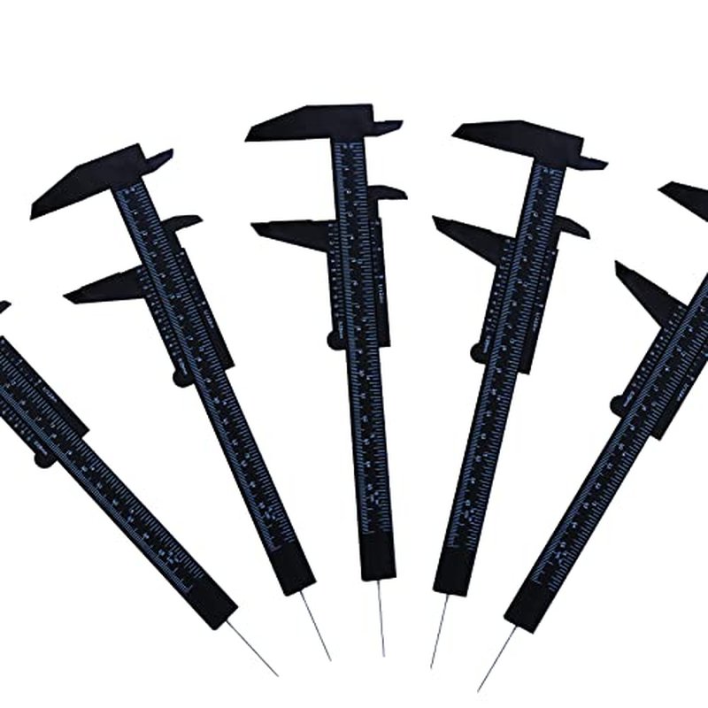 6 Inch/ 150 mm Eyebrow Measuring Ruler, Brow Mapping Ruler Tool, Mini Vernier Caliper Double Scale Plastic Ruler for Eyebrow Tattoo Brow Artists Makeup 5PCS(Black)