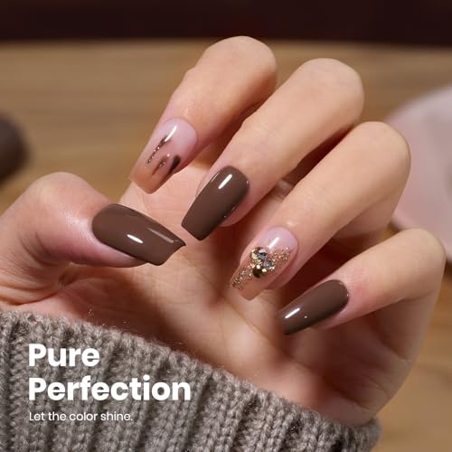 Beetles Dark Brown Gel Polish Winter, 1 PC 15ML Hame Free Mocha Coffee Brown Color Polish Nail Gel Autumn Colorful Bottle Coffee o'Clock Soak Off UV Nail Art Manicure Gift for Women