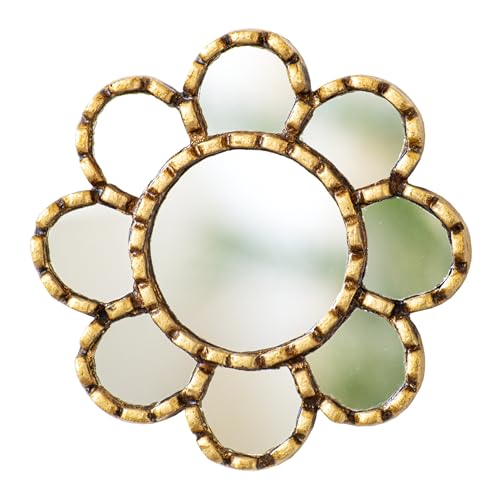 Small Round Wall Mirror 6in with Frame Bronze Leaf from Peru - Artisan Mirror - Exclusive Handmade Gift