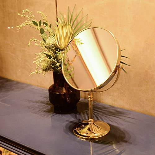 DOWRY Gold Finish 10x Magnification Tabletop Makeup Mirror - 15 x 9 inches