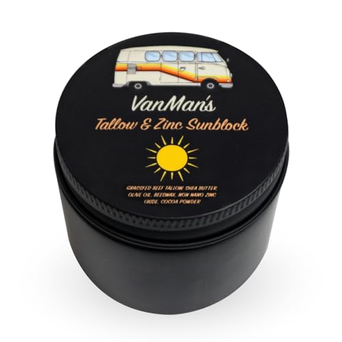 Vanman's Zinc and Tallow Sunscreen Jar - Water Resistant SPF 20 with Olive Oil & Beeswax, 2.8 oz
