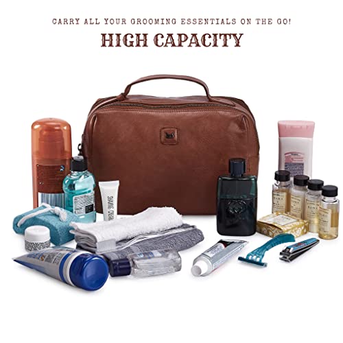 Real Leather Toiletry Bag Dopp Kit for Men Women Travel Shaving Pouch Organiser Double Compartment Cosmetic