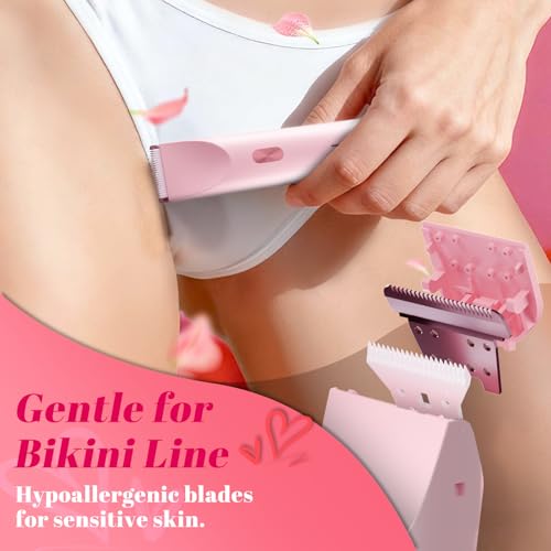 Bikini Trimmer Electric Razors for Women, Personal Shaver for Pubic Hair, Bikini Line, Legs, Underarms & Face, USB-C Rechargeable, Gentle on Sensitive Skin, Rinsable, Gift, Petal Pink