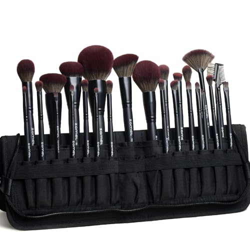 26-Piece Matte Black Makeup Brush Set with Travel Bag - Ultra Soft Goat & Synthetic Hair