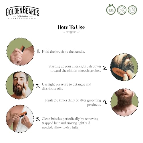 Golden Beards Travel Beard Brush ? Pear Tree Wood Handle & Natural Boar Bristles ? Compact Grooming Tool That Fits in Your Bag, Perfect for Beard Maintenance on the Go