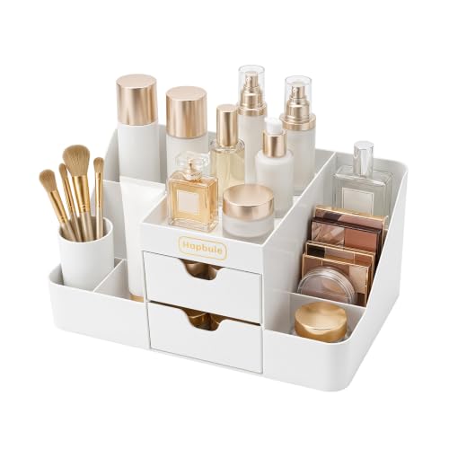 White Cologne and Makeup Organizer with Drawers - Vanity Storage for Men