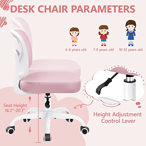 Primy Kids Desk Chair Pink PR777 Height Adjustable Swivel Mesh Student Chair for 4-12
