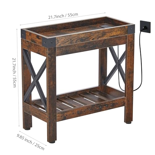 Narrow End Table with Outlets - Rustic Brown, Industrial Style - Variation of THIS listing