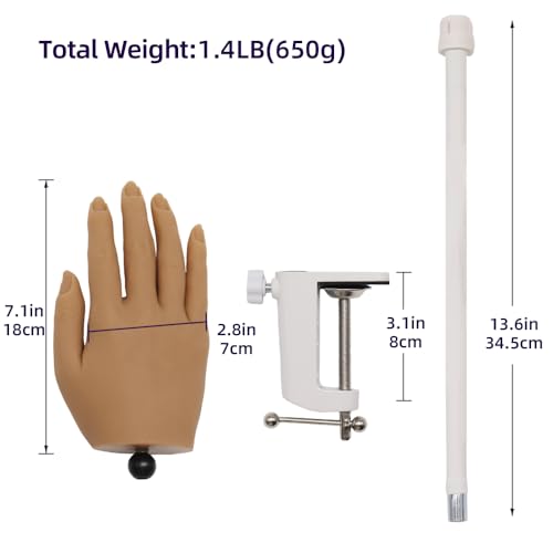 Silicone Mannequin Hand for Nails with Clamp Stand - Flesh Tone, Practice & Training Model