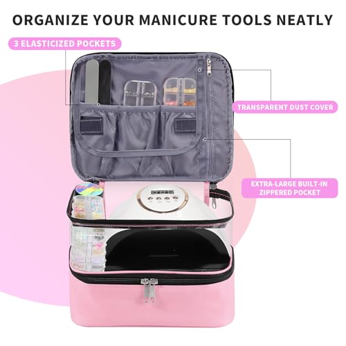 Pink Double Layer Nail Polish & Lamp Organizer with Adjustable Dividers - Beloving