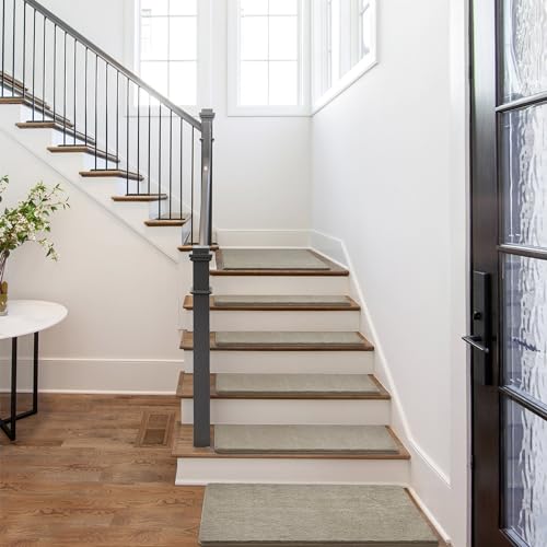 Cream Gray Carpet Stair Treads 8 x 30 Inches - 14 Pcs Ultra Plush Non-Slip Home Safety