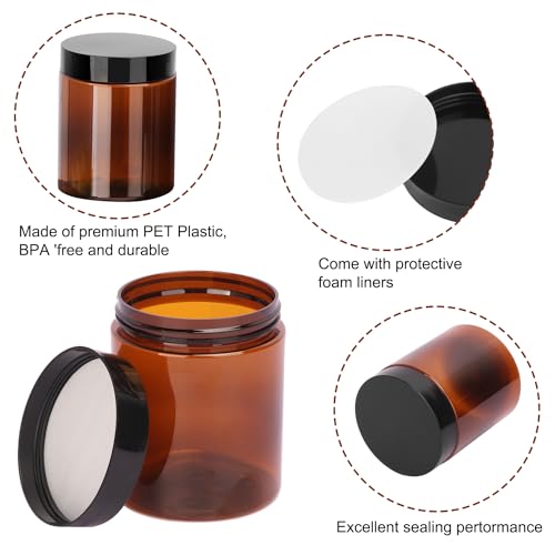 KUKLIPJIM Brown Plastic Jars 8 oz (250 ml) Pack of 30 with Black Lids | Wide-Mouth Cosmetic & Storage Containers