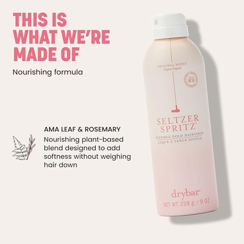 Drybar Seltzer Spritz Flexible Hold Hairspray | Holds Style for 8 Hours* with Touchable Finish, Adds Softness, Ultrafine Mist Diffuser for Even, Quick Drying Application, Vegan & Cruelty Free