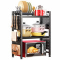 Kitstorack 3-Tier Black Expandable Microwave Stand with Hooks & Cutting Board Holder