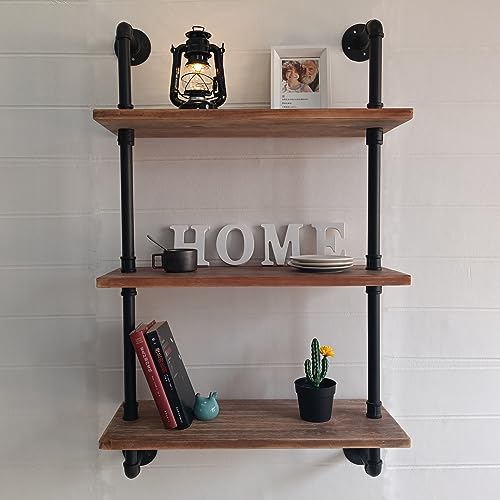 Brown 3-Tier Industrial Pipe Shelving Over Toilet Wall Storage Rustic Farmhouse