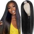 16 Inch Natural Black U Part Human Hair Wigs for Women - No Glue, Full Head Clip-In, Beginner Friendly