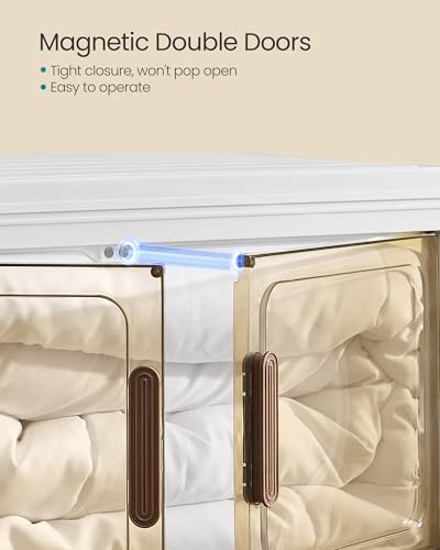 SONGMICS 48QT Stackable Storage Bins with Lid - White, 4-Tier Foldable Organizer