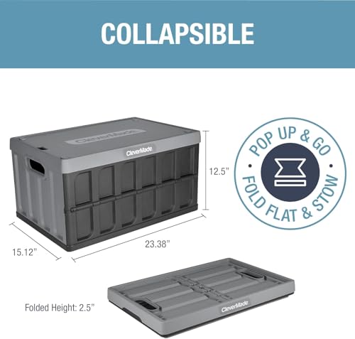 Collapsible Storage Bins with Lids - 62L Capacity, Stone, 3 Pack